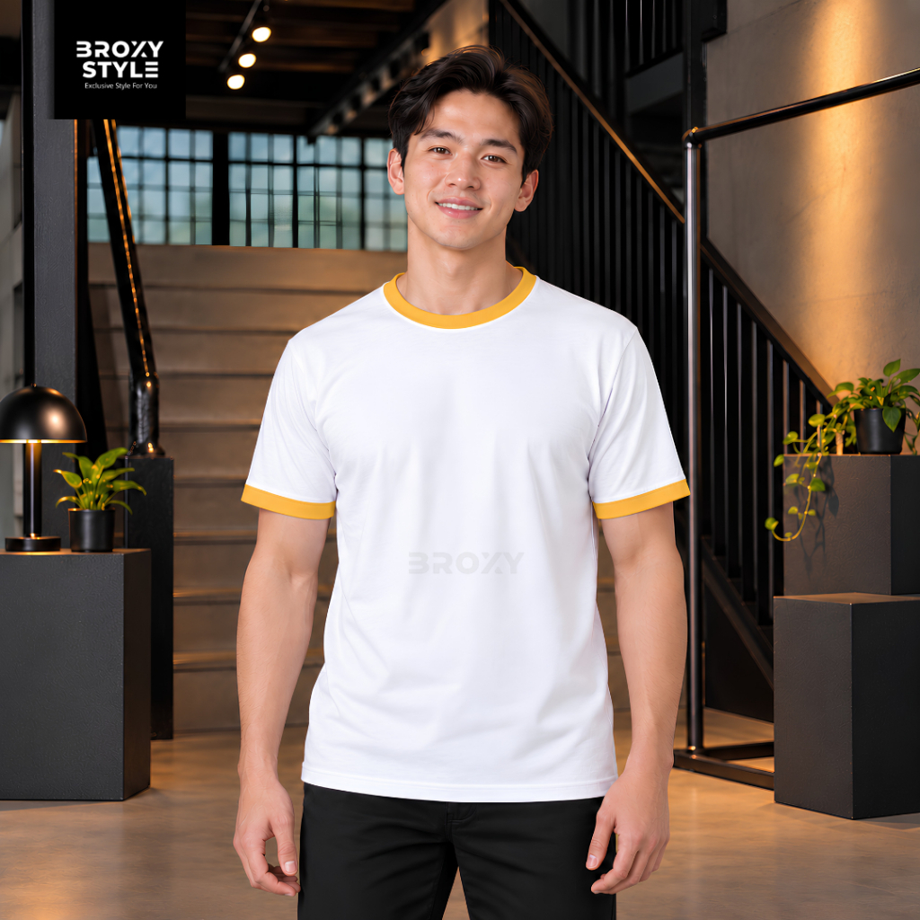 BROXY Kaos Ringer Fitted Tee Classic Cotton Ring-Spun Kaos Pria Casual Premium
