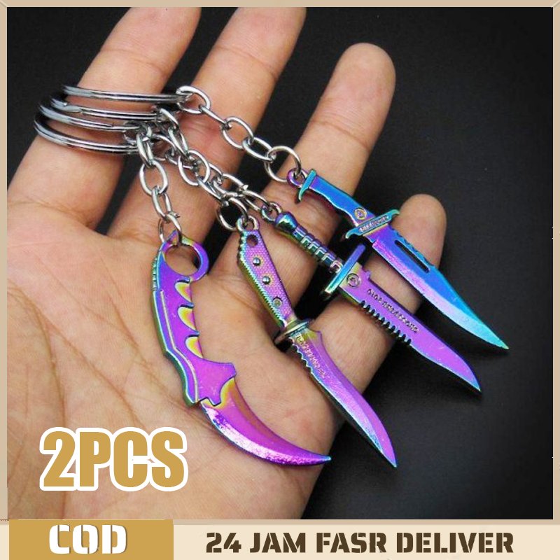 Gantungan Kunci Logam 2Pcs Gantungan Kunci Karambit Mini Aksesoris Game Ganci Tas Ransel kokoh untuk