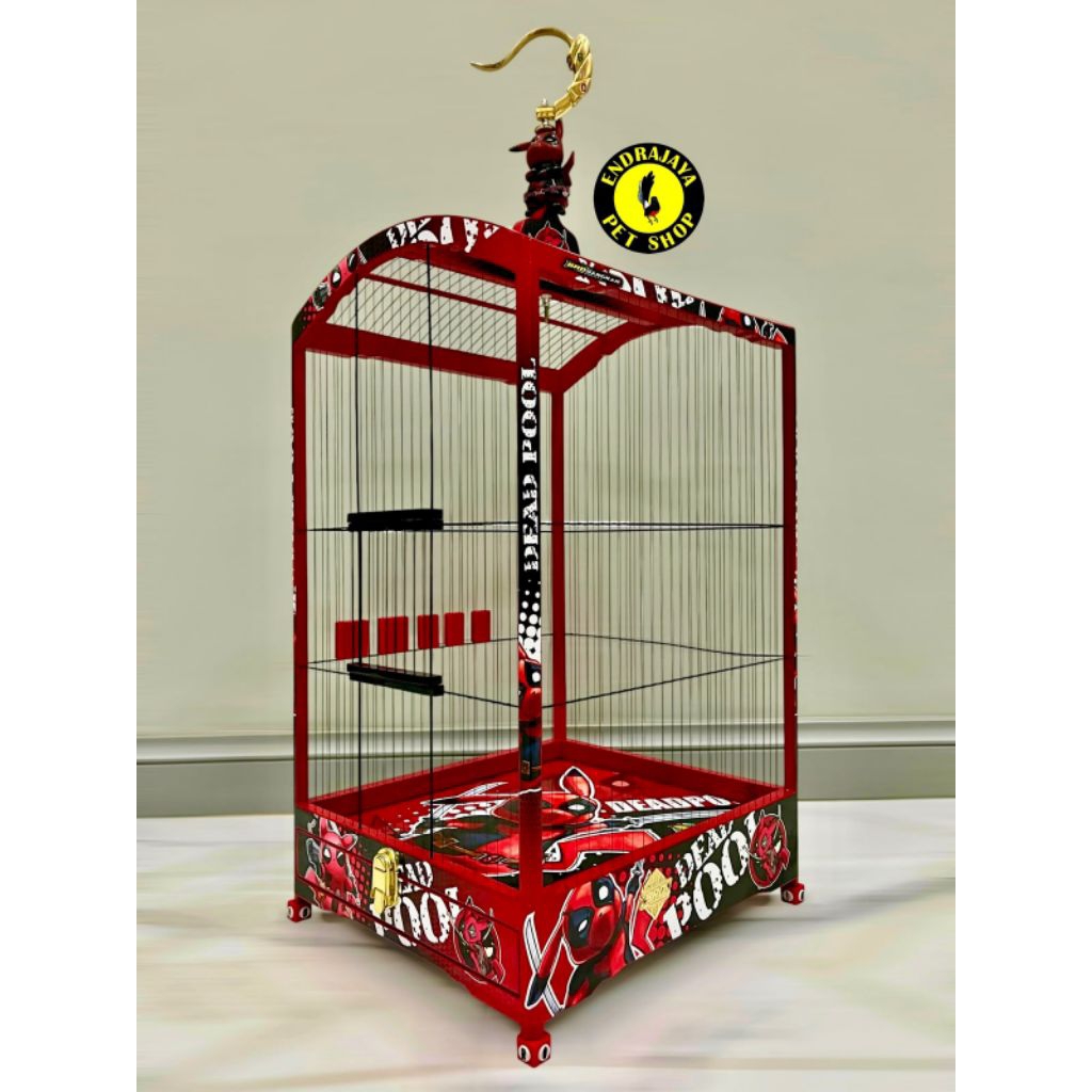 FULL SET SANGKAR GEPENGAN NO 2 BRO SANGKAR DECAL KARAKTER DEAD POOL 38X43 CM RUJI SENAR