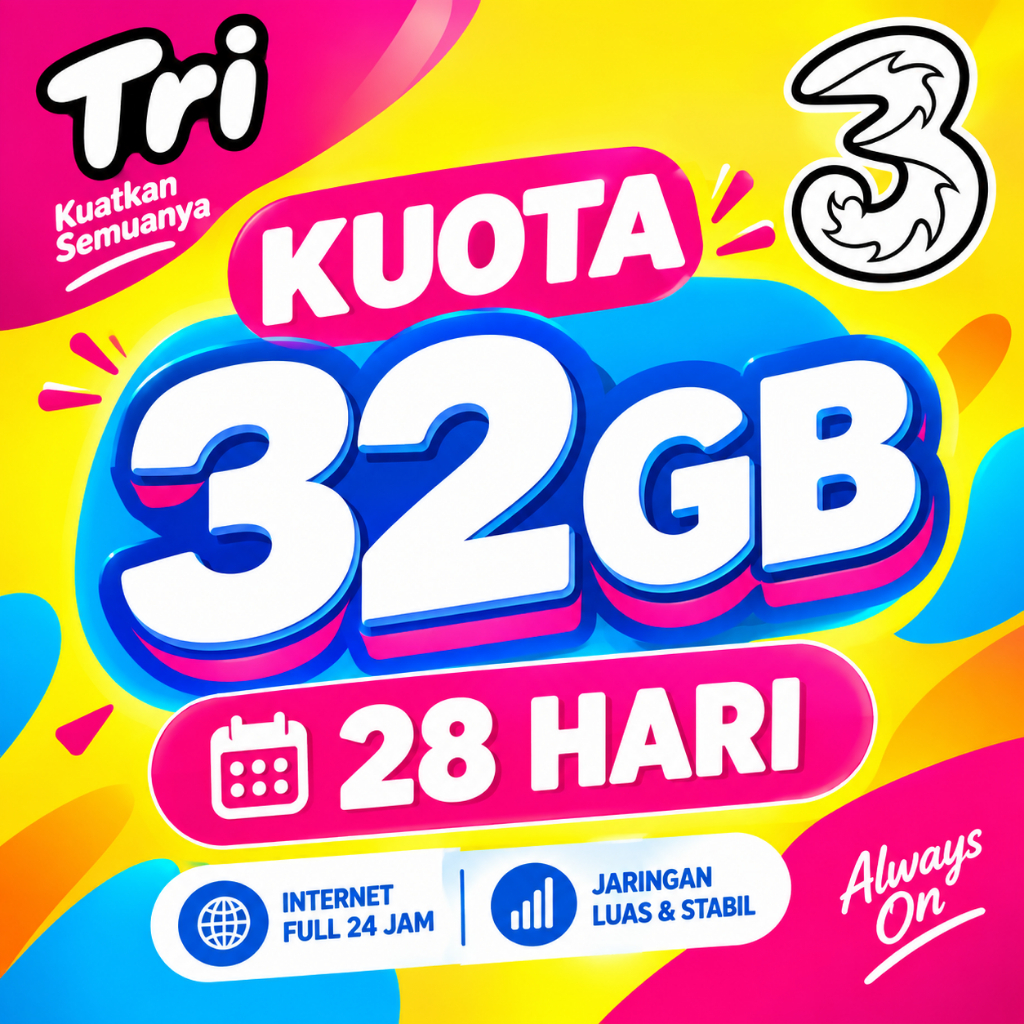 Paket Internet Tri 32GB 28 Hari Kuota Nasional 24 Jam