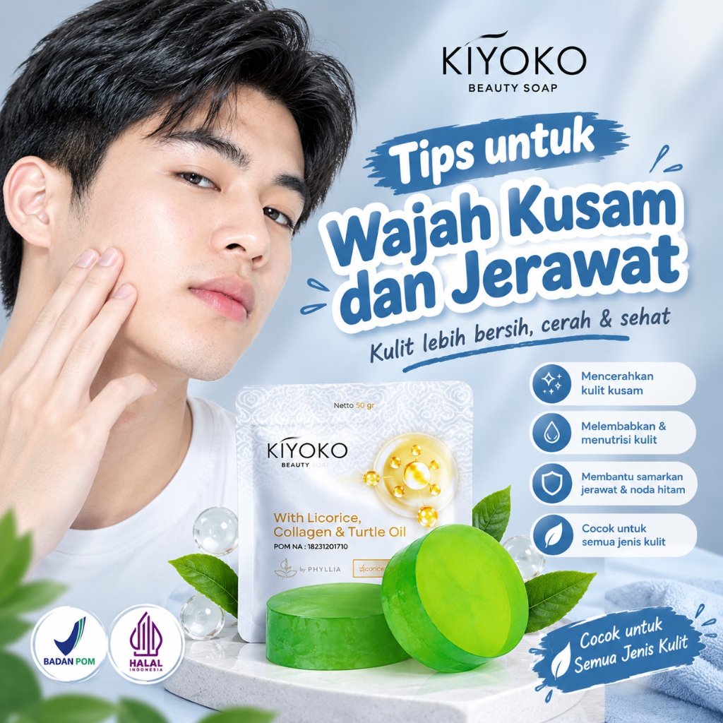 Kiyoko Beauty Soap Unisex | Sabun Pria & Wanita | Kulit Bersih, Cerah & Lembap | BPOM & Halal