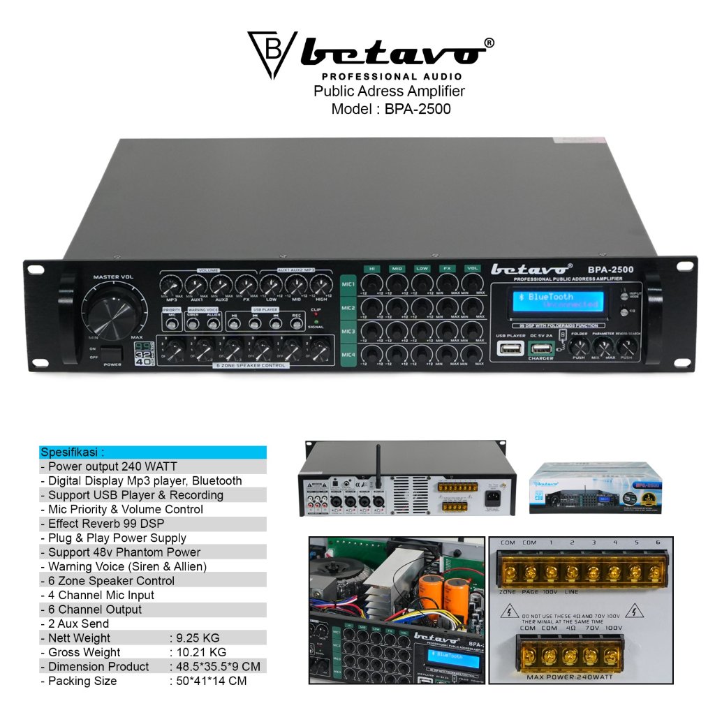 Amplifier Khusus Toa Masjid 240 Watt Bluetooth-USB-Echo- 99DSP Effect
