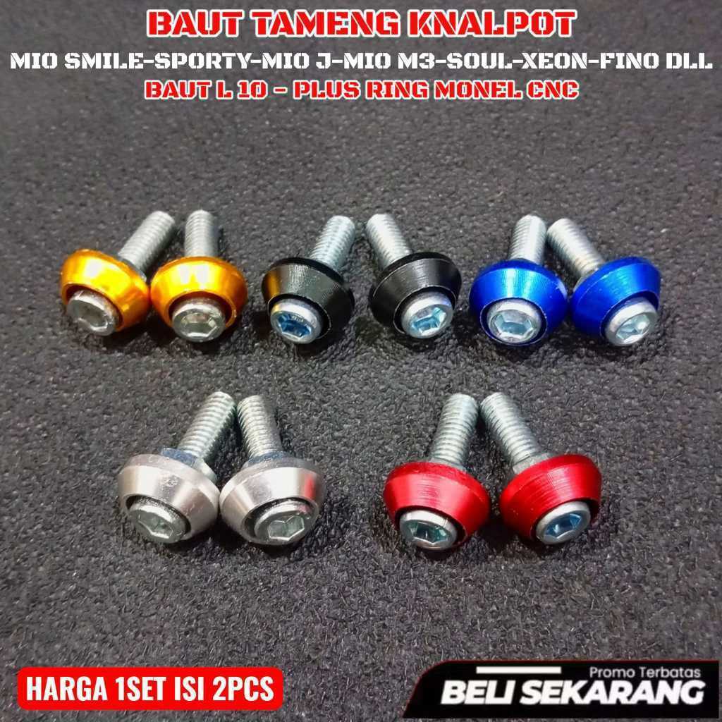 Baut Tameng Tutup Knalpot Drat 10 Kunci L PLus Ring Monel Cnc Universal Mio Sporty / Smile / Mio J /
