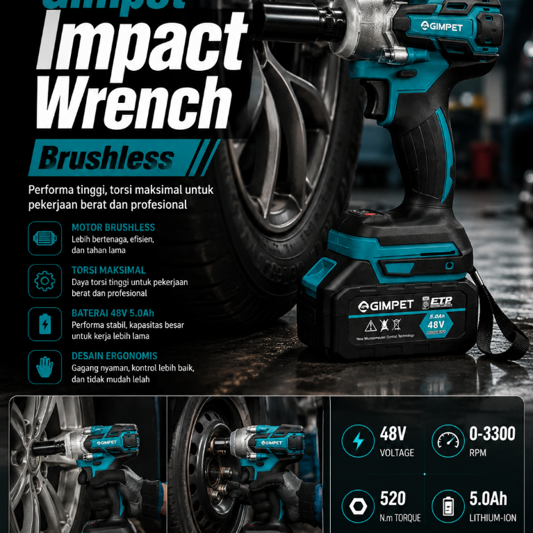 GIMPET IMPACT WRENCH 48V 35ON / M CORDLESS GIMPET / Impact Wrench Baterai / Bahan Tembaga Cordless