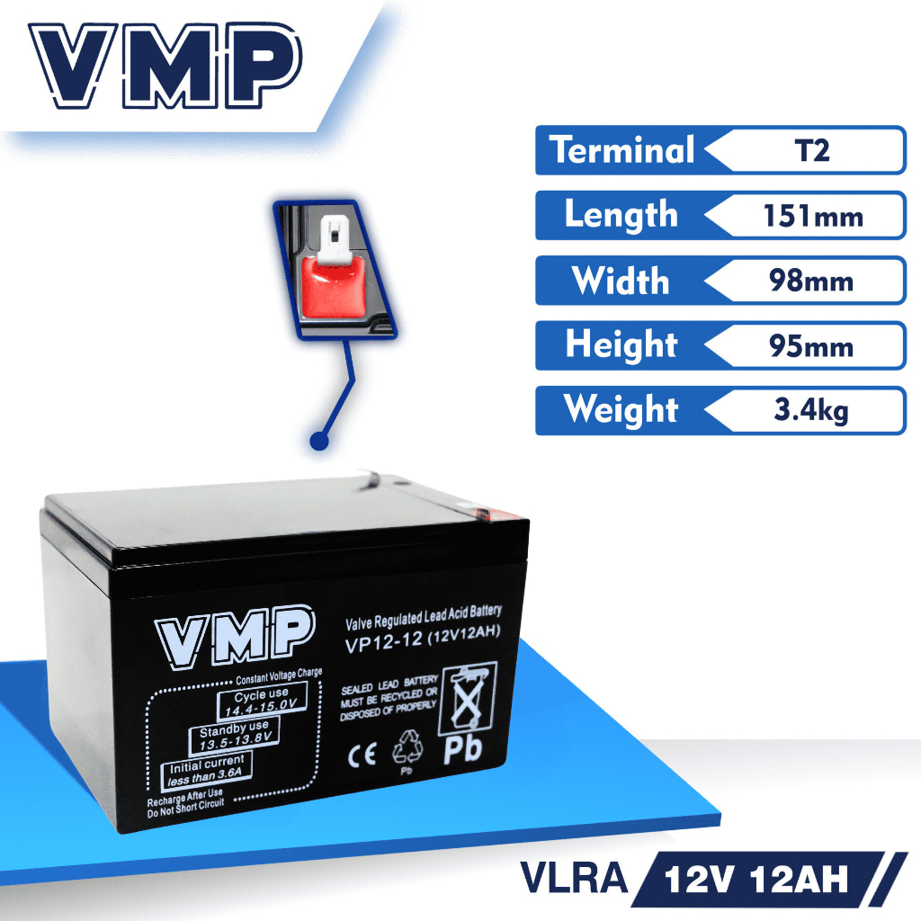 4 DUS 16 UNIT Baterai VMP 6DZF12 12V 12AH 2HR Aki Battery Selis Sepeda Listrik Kursi Roda Elekrik