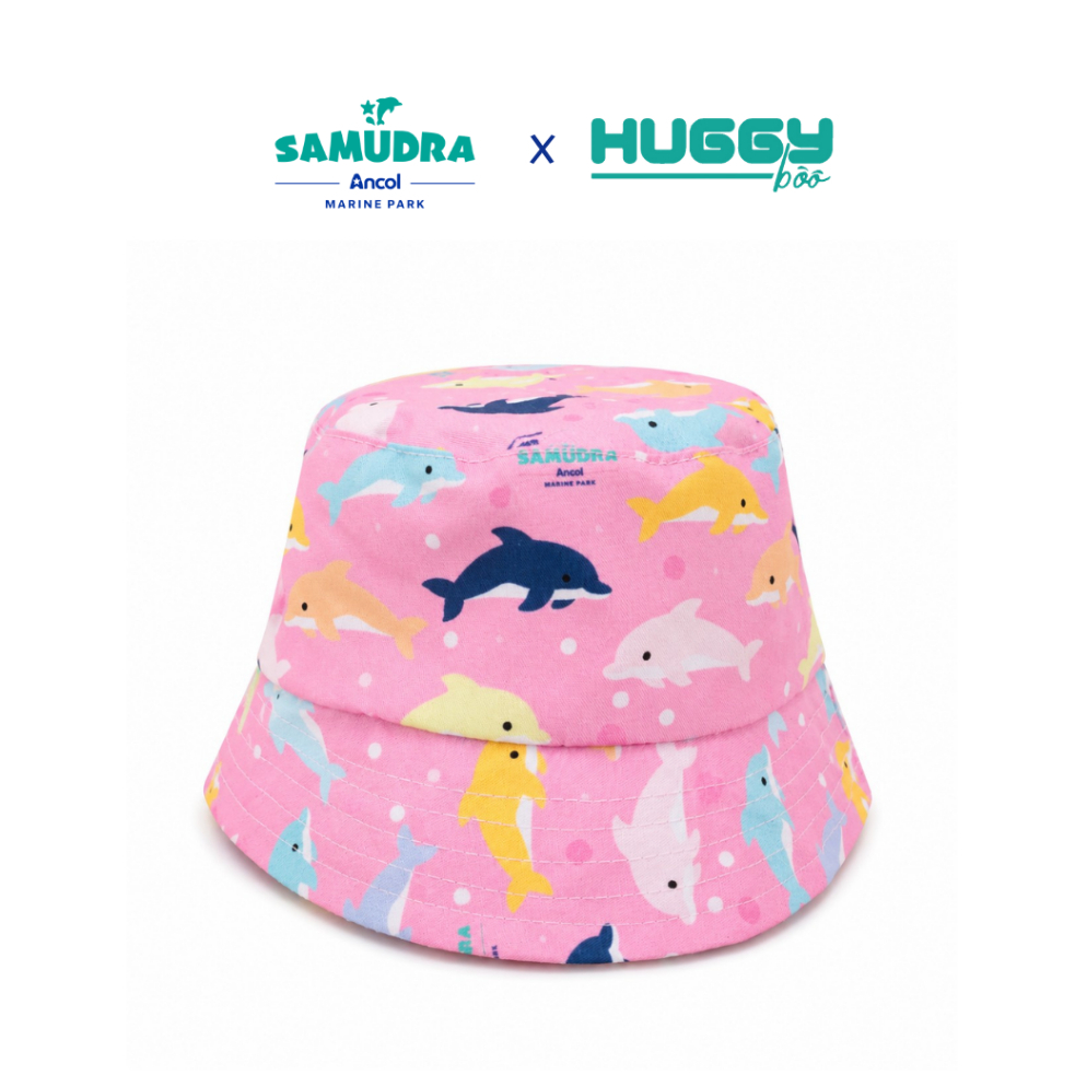 Ancol Topi Bucket Anak motif Lumba Lumba Samudra Pink - Buckethat Dolphin Pink Samudra by Huggyboo |