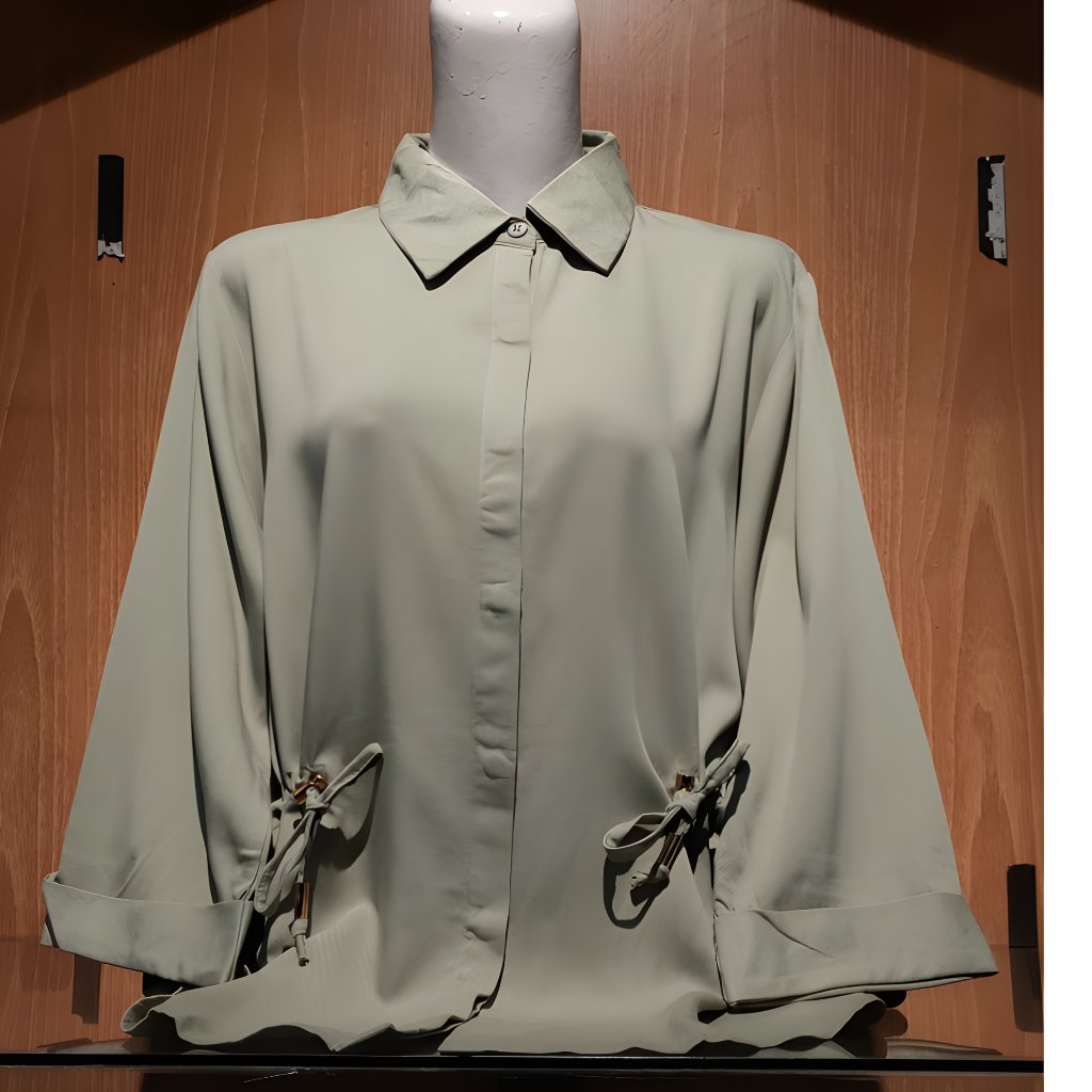 Kemeja Wanita Remix Jeans Atasan Blouse Katun Polos Lengan Panjang