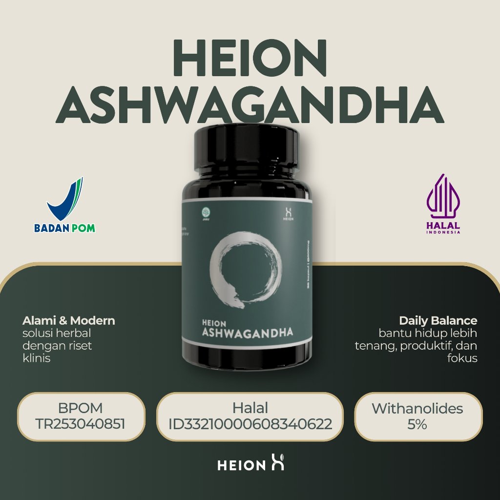 HEION Ashwaganda+ 60 Kapsul - KSM-66 Ashwagandha Extract @500mg BPOM by HEION OFFICIAL