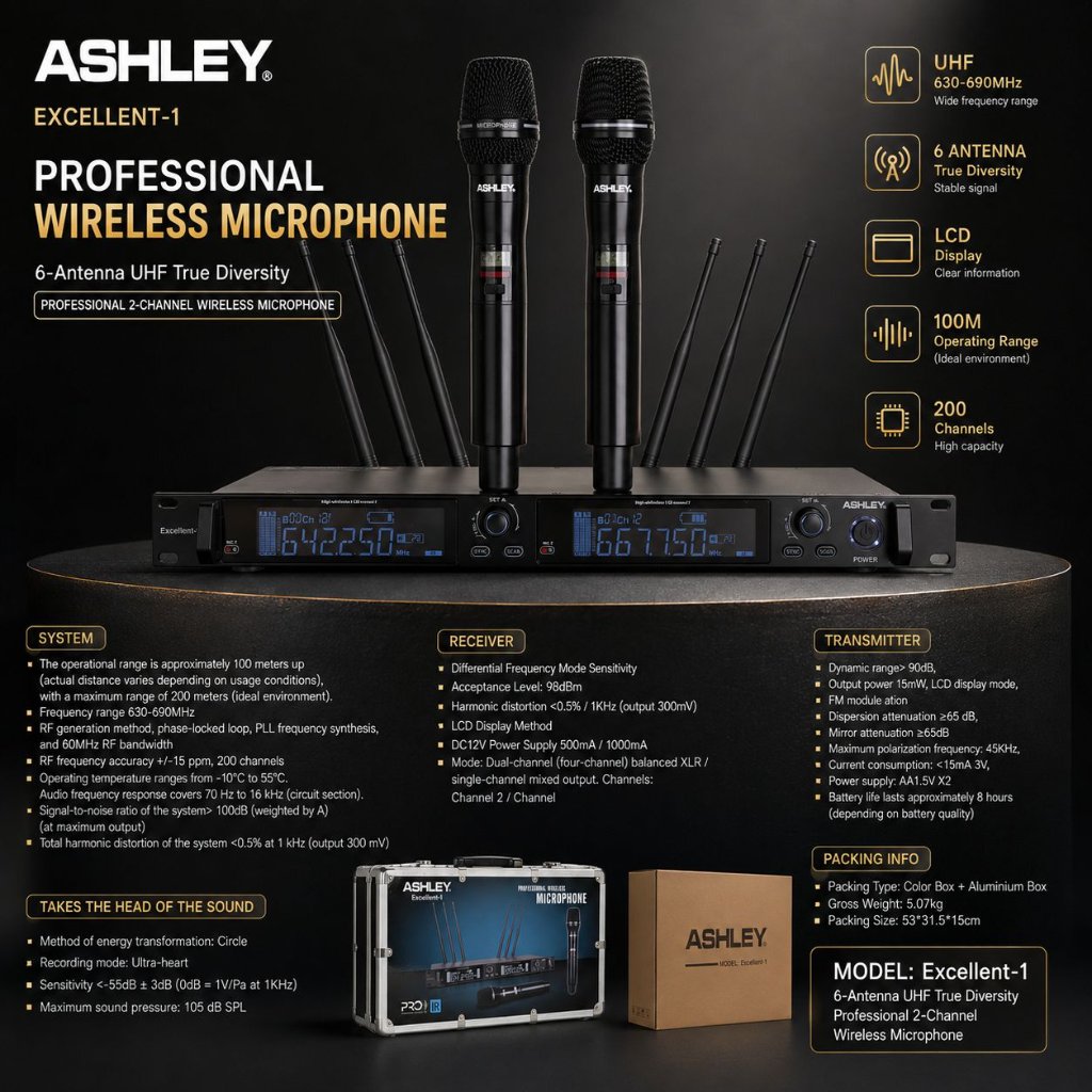Mic Wireless Ashley Excellent 1 Original Free Koper Mikrofon Ashley