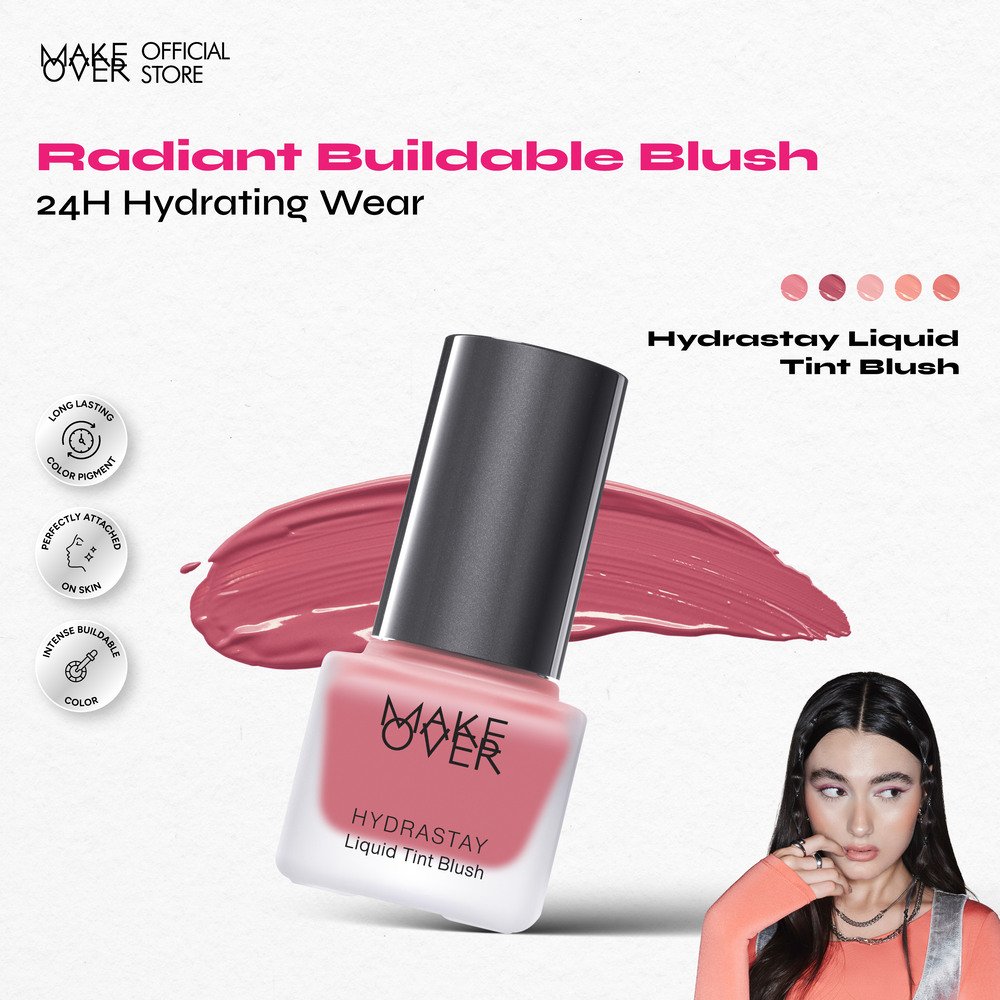 MAKE OVER Hydrastay Liquid Tint Blush - Blush On Intense Cream Blush Blendable Hasil Natural Lembab 