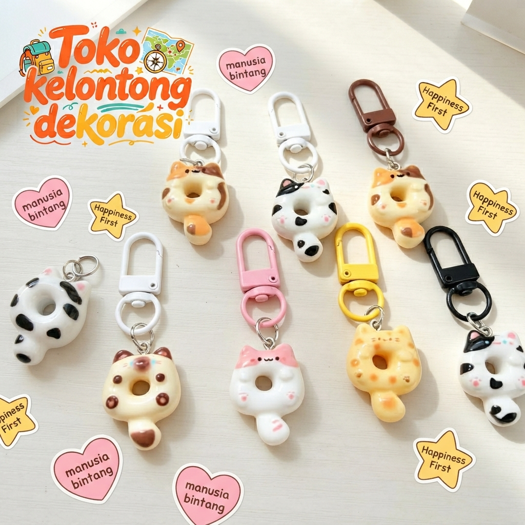 Bag Charm / Gantungan Tas Kucing / Donut Cat KeyChain / Ganci Lucu Gantungan Kunci Cute / Hadiah Ula