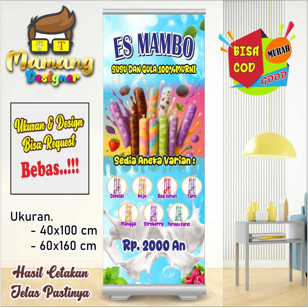 Spanduk Banner Custom Jualan Es Mambo Kekinian Bisa Request