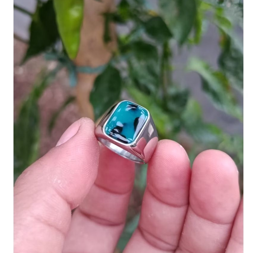cincin batu bacan doko majiko biru coklat serat halus body glas ngaca original