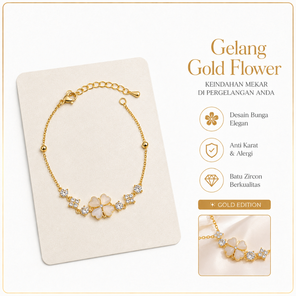 Gelang Gold Flower Gelang Gold Pearl Pink Bahan Premium Berkualitas PCS Bisa Instant Semarang