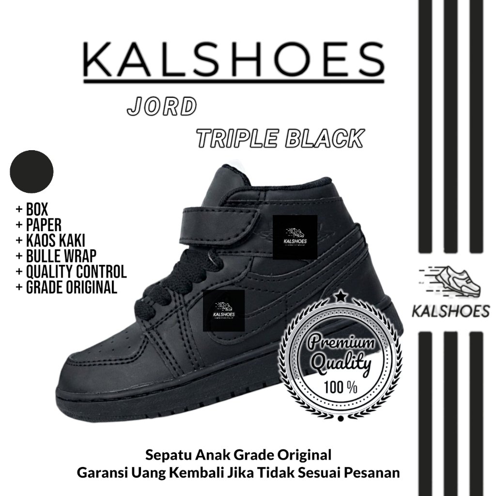 Sepatu Sneakers Anak Laki Laki Dan Perempuan Cowok Cewek Jordan TripleBlack Grade Original Premium Q