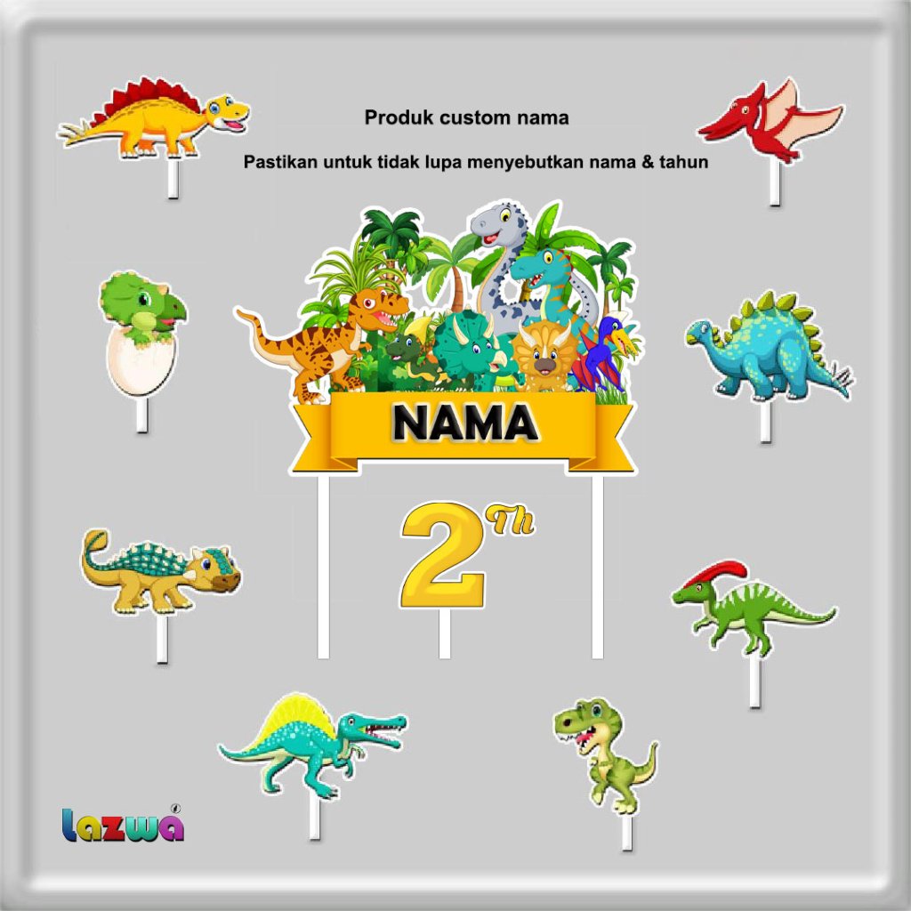 Topper cake dinosaurus custom nama hiasan kue & buket