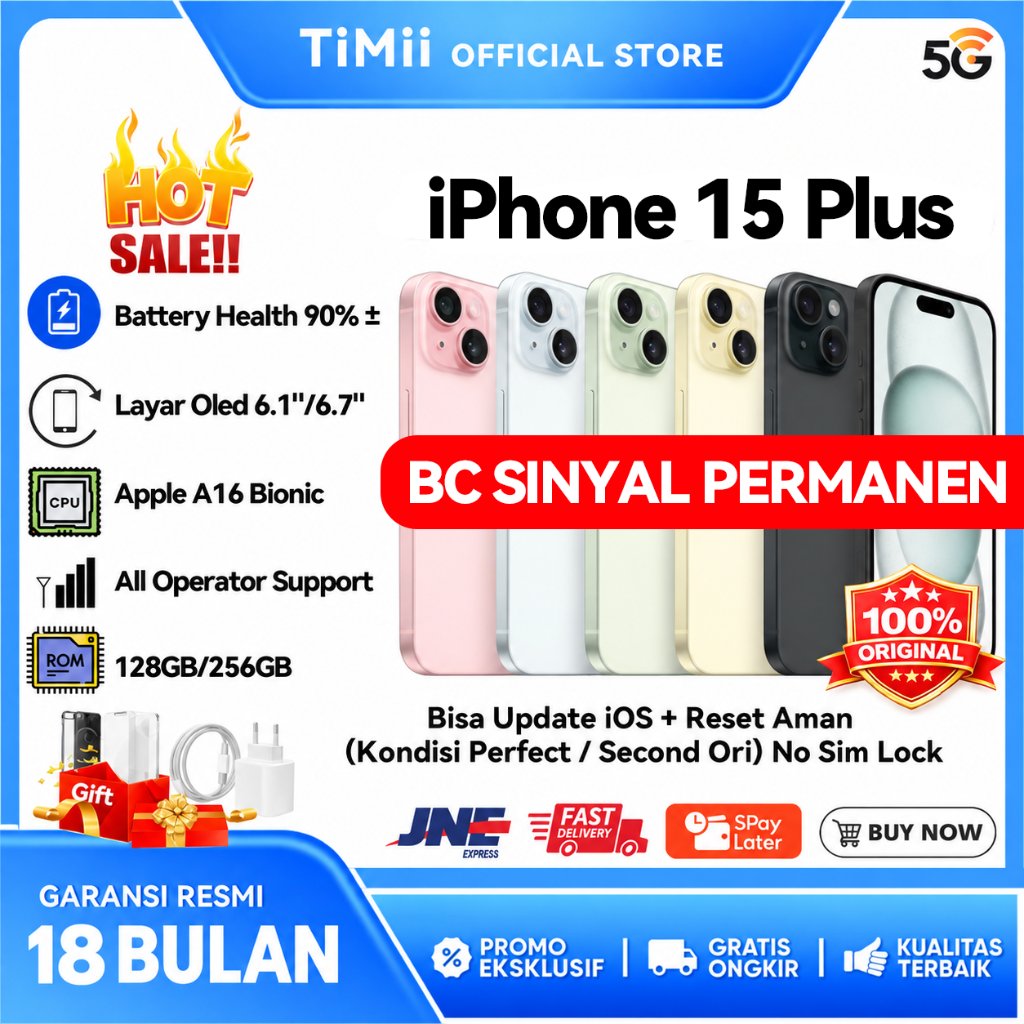 iPhone 15 / 15 Plus 100% Original 128GB 256GB Second Bekas Fullset Mulus Inter Unlock IMEI Terdaftar