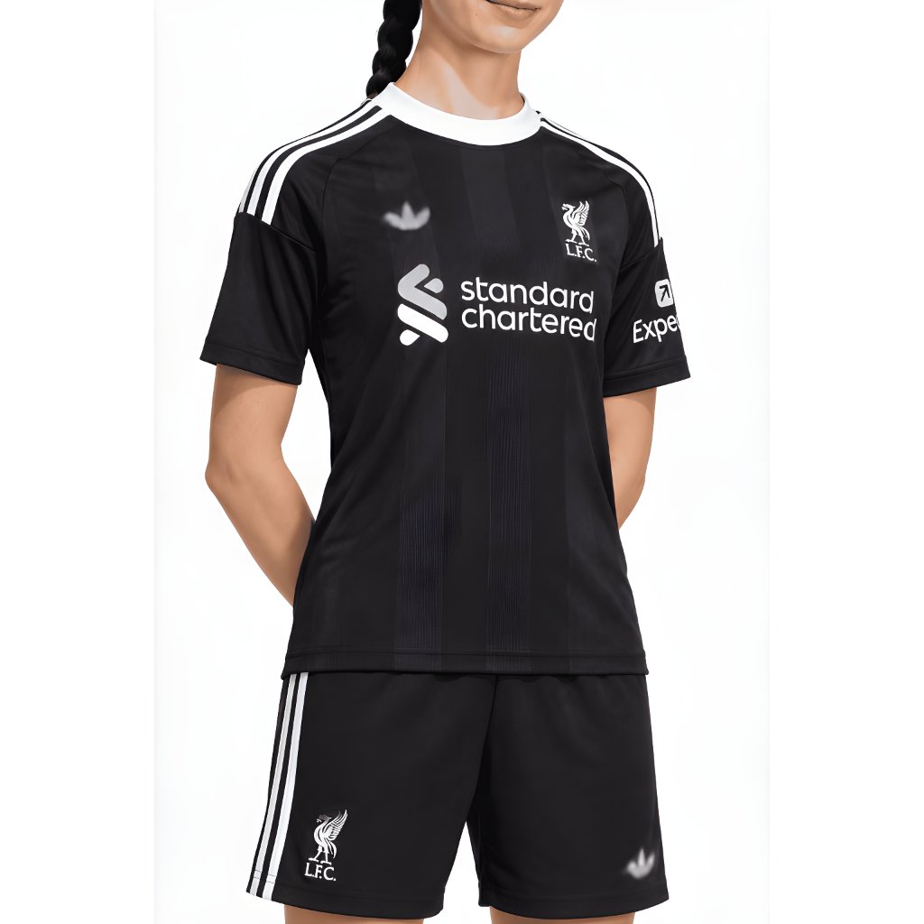 Setelan Jersey Anak Liverpool FC Black Edition Trefoil - Premium