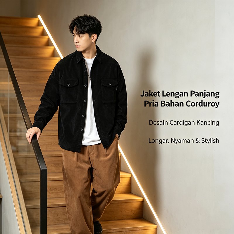 jaket corduroy pria jumbo,Kemeja pria ukuran besar, kemeja lengan panjang yang bisa dipakai sebagai 