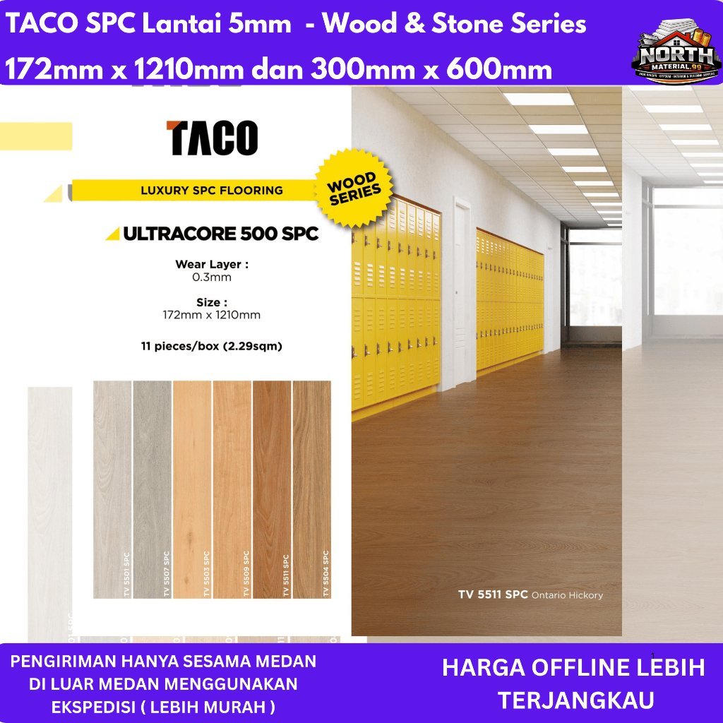 TACO SPC Lantai 5mm - SPC TACO Tebal 5mm - TACO Lantai SPC 5mm Klik Motif Wood dan Stone Series