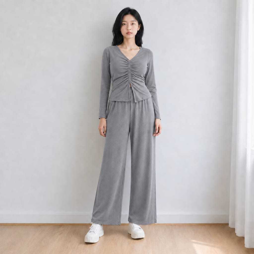 Set Casey Premium Knit (Cardi+Pants) / Setelan Wanita Crop dan Celana Kulot