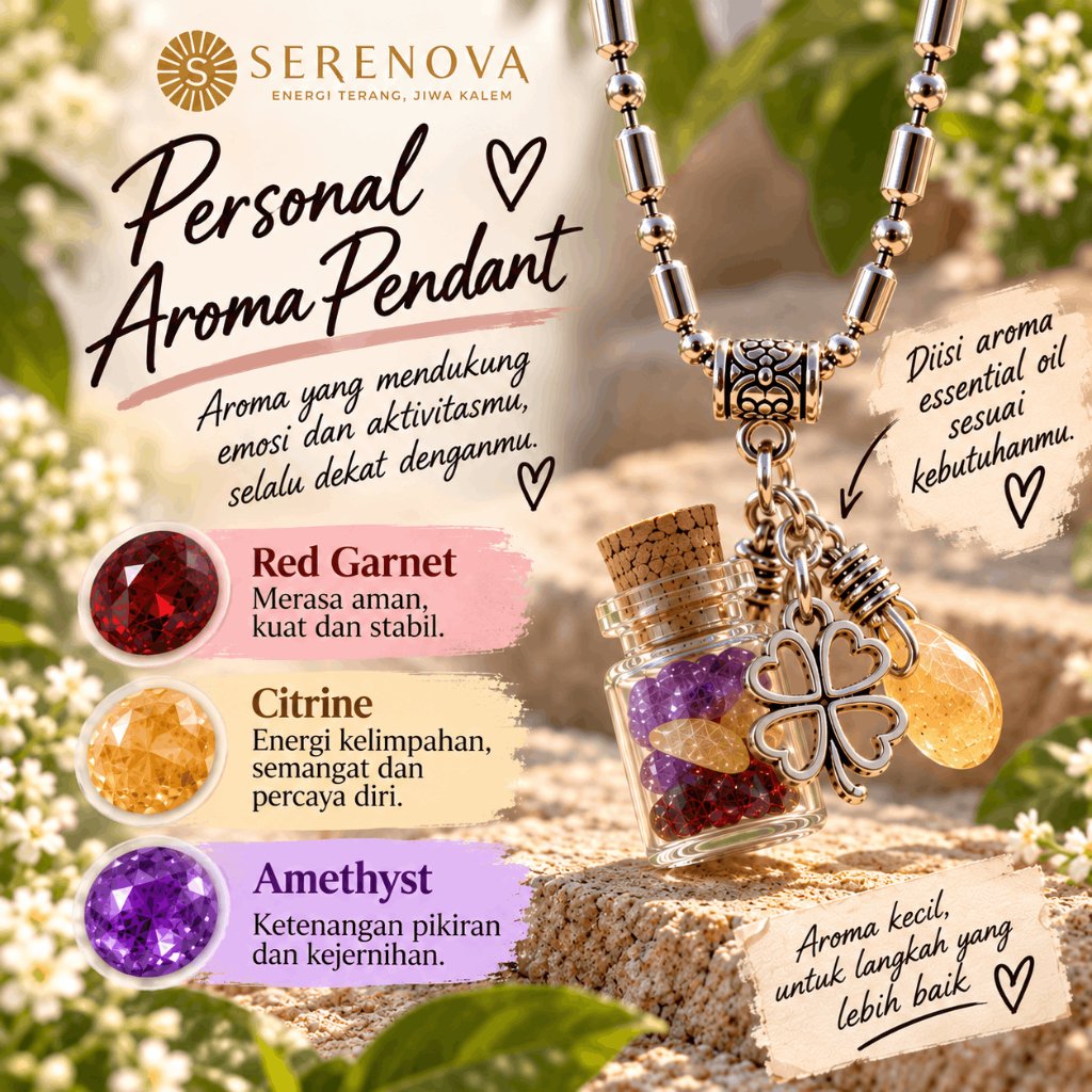 Serenova Aroma Pendant Kalung Aromaterapi Batu Kristal Alami