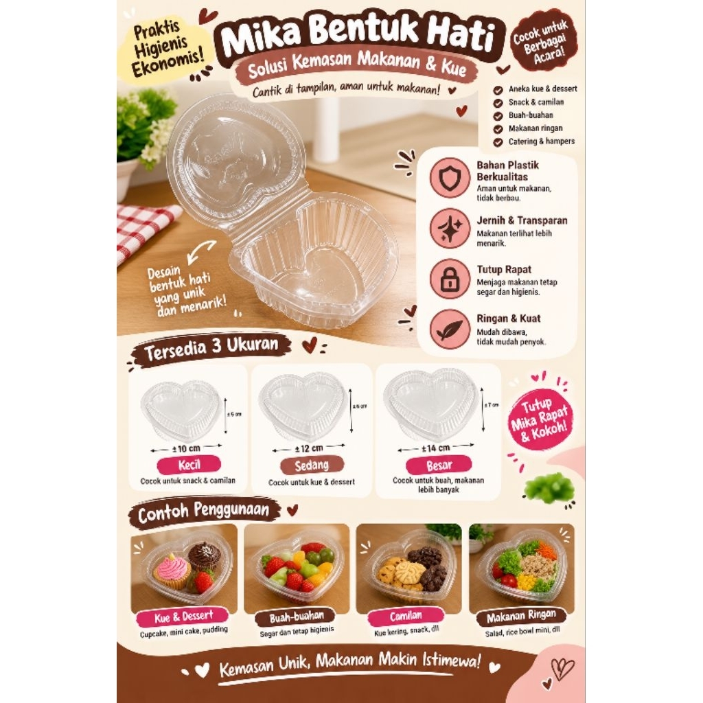 [50 pcs] Mika Hati/ Mika Bentuk Hati/ Mika Bolu Hati/ Mika Salad/ Mika Kue