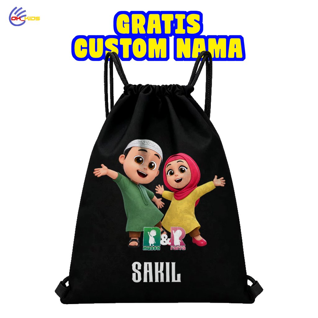 Tas Serut Anak Gambar Nusa Dan Rara Gratis Custom Nama Sablon DTF