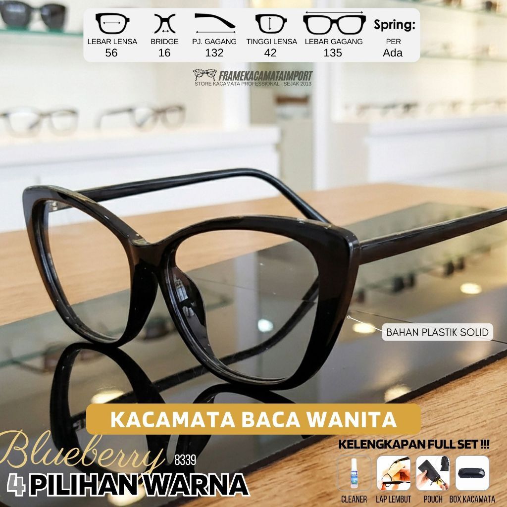 Kacamata Baca Cat Eye Besar Kacamata Wanita Lensa Plus +100 +125 +150 +175 +200 +225 +250 +275 +300