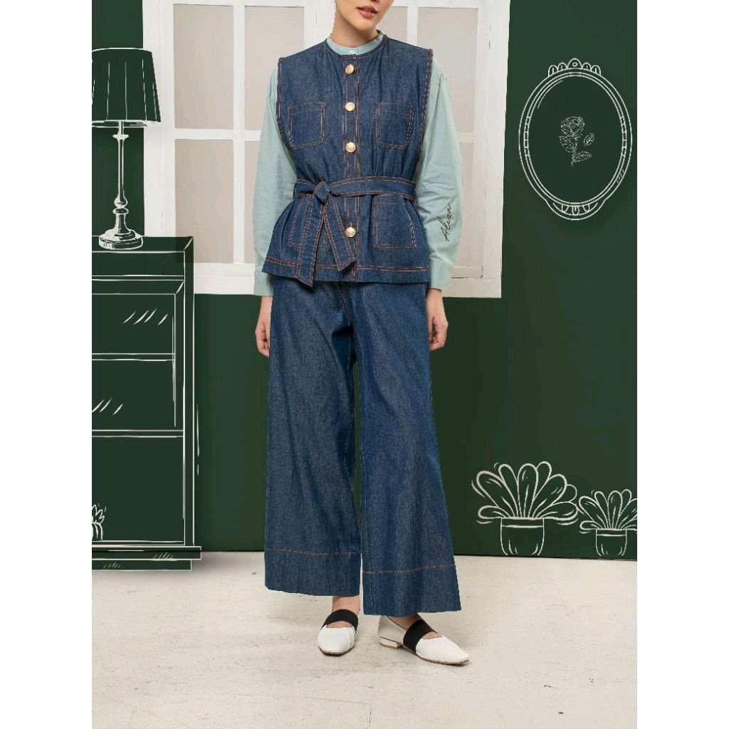 Vina denim pants navy - AlezaLabel | celana wanita | denim | pants wanita | alezabintaro | alezalabe