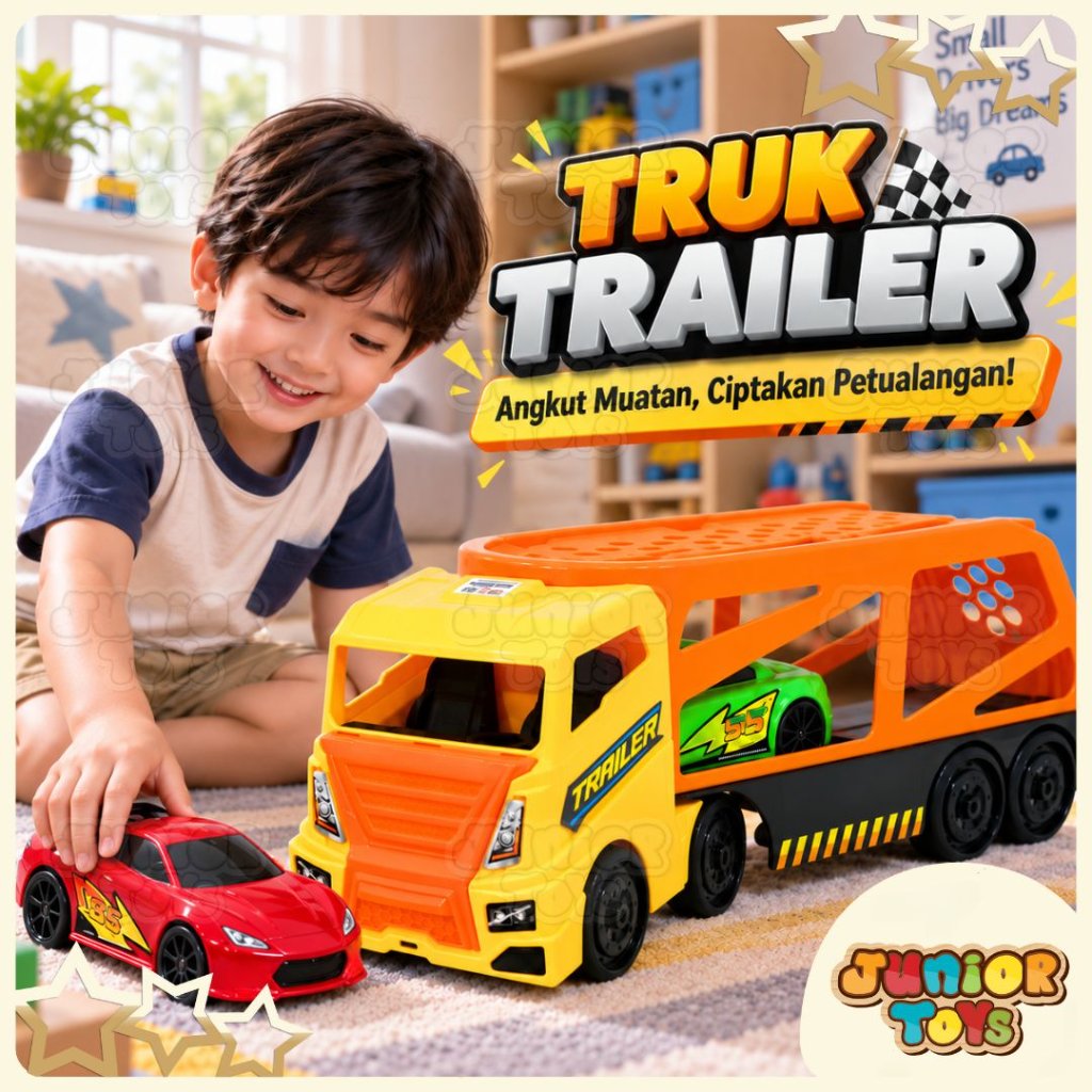 Mainan Mobil Truk Trailer Isi Mobil Set Ukuran Besar Mainan Anak