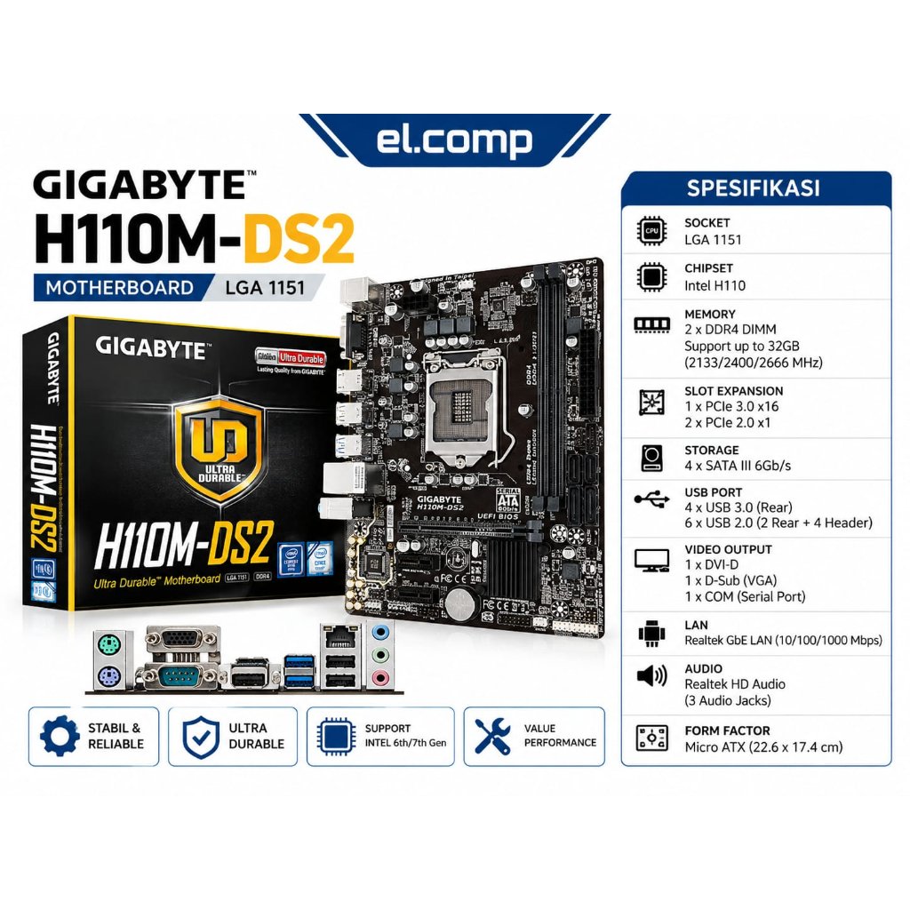 MOTHERBOARD GIGABYTE H110M-DS2 LGA 1151