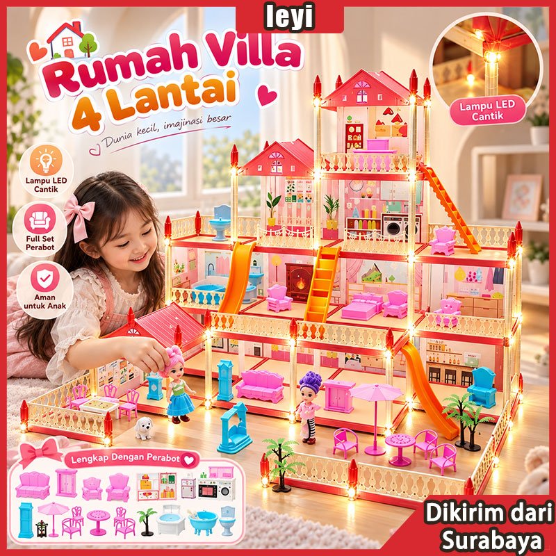 Rumah Mainan DIY Doll House Rumah Rumahan Anak Perempuan Princess Boneka Mainan Anak Perempuan