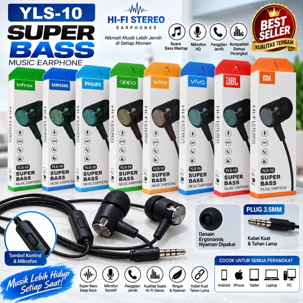 [PK-662] Headset Super Bass YLS-10  Plus plastik bening Klip Packing kotak