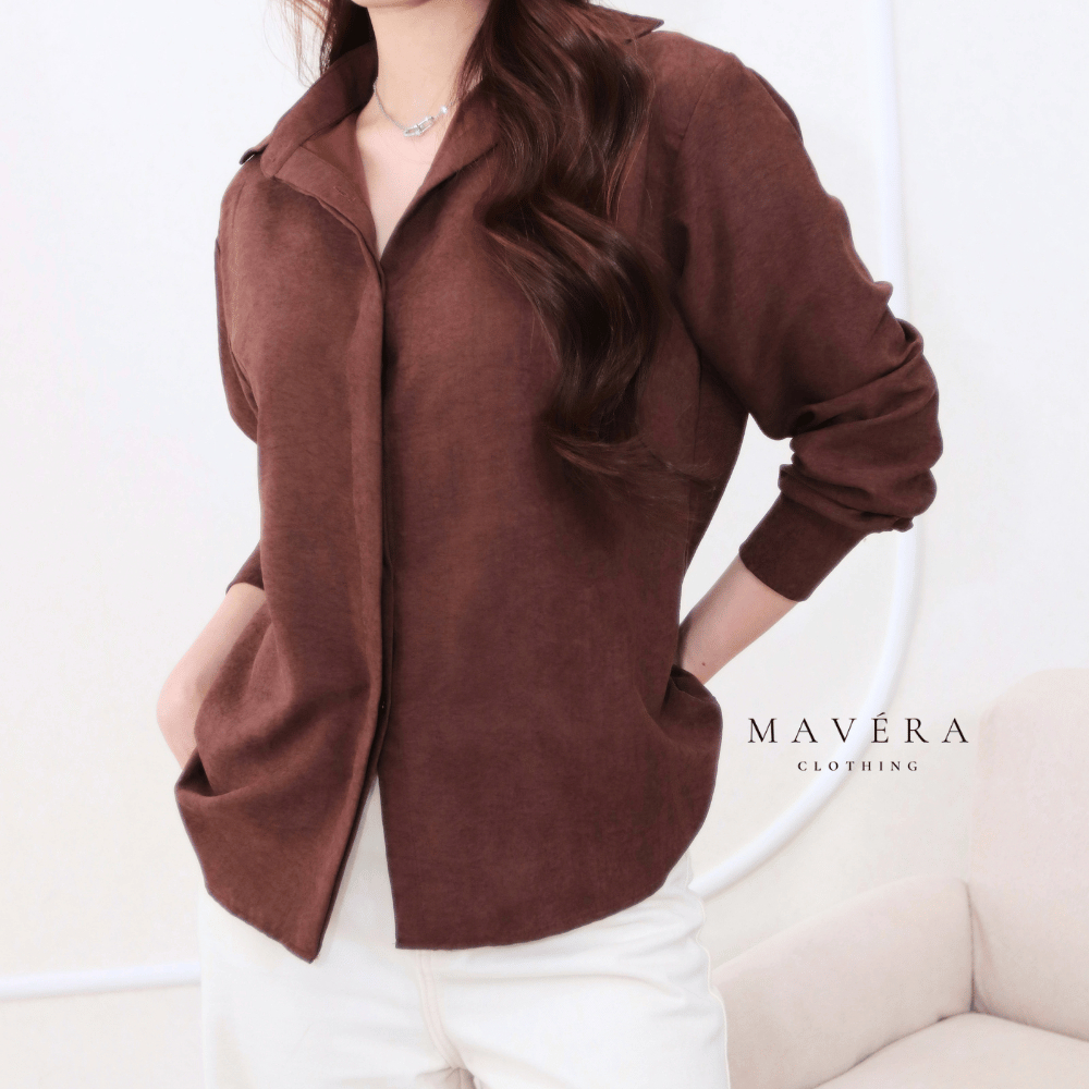 MAVERA - Kendall Shirt Suede Loose Fit Kemeja Basic Hidden Button Lembut Nyaman Simple / Atasan Wani