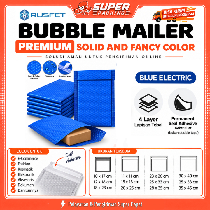 Amplop Packing Bubble Mailer Rusfet Hello Series ELECTRIC BLUE Harga Ecer Satuan Murah / Envelope Se
