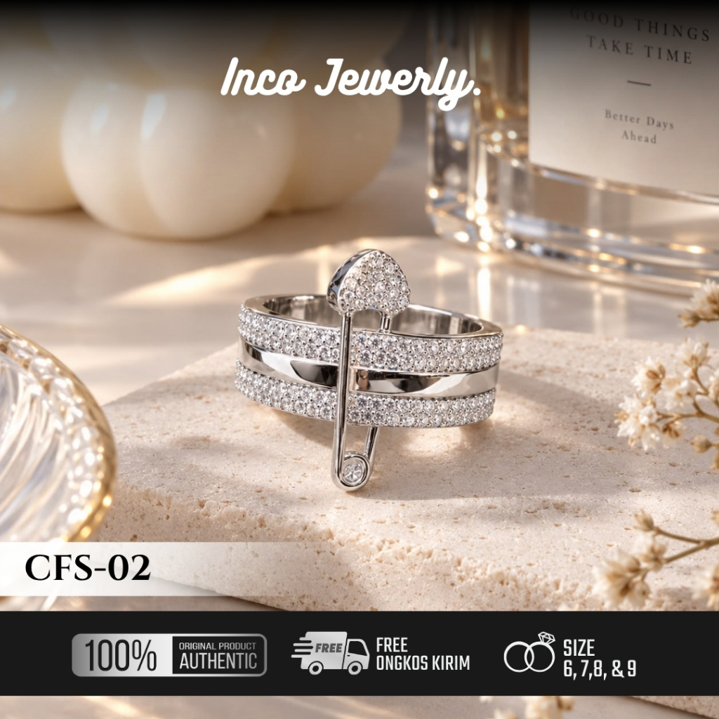 [CFS-02] Cincin Peniti 3 Layer Silver Pavé Elegan Premium Fashion Jewerly CFS-02 Size 6 7 8 9 - Ring