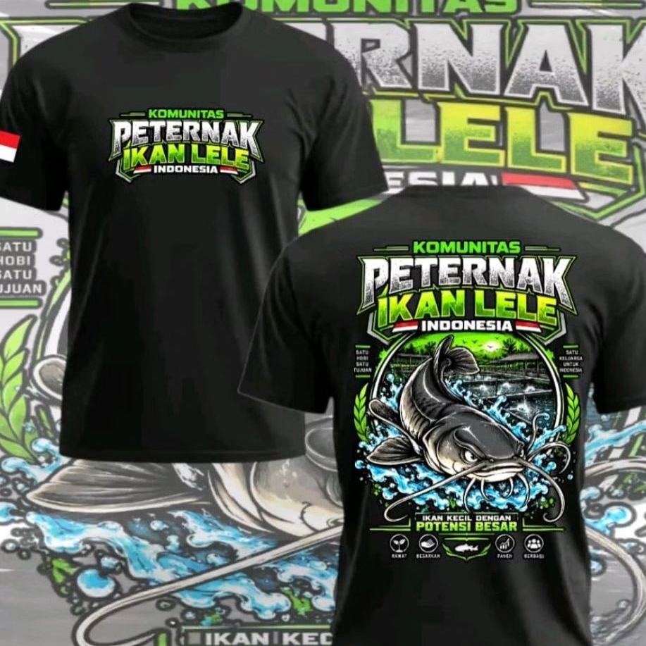 Kaos T-shirt Hitam KOMUNITAS PETERNAK IKAN LELE INDONESIA motif ikan lele Kaos Distro Unisex