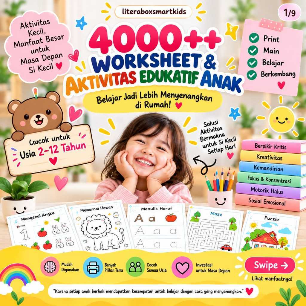 4000++ Worksheet Anak TK SD