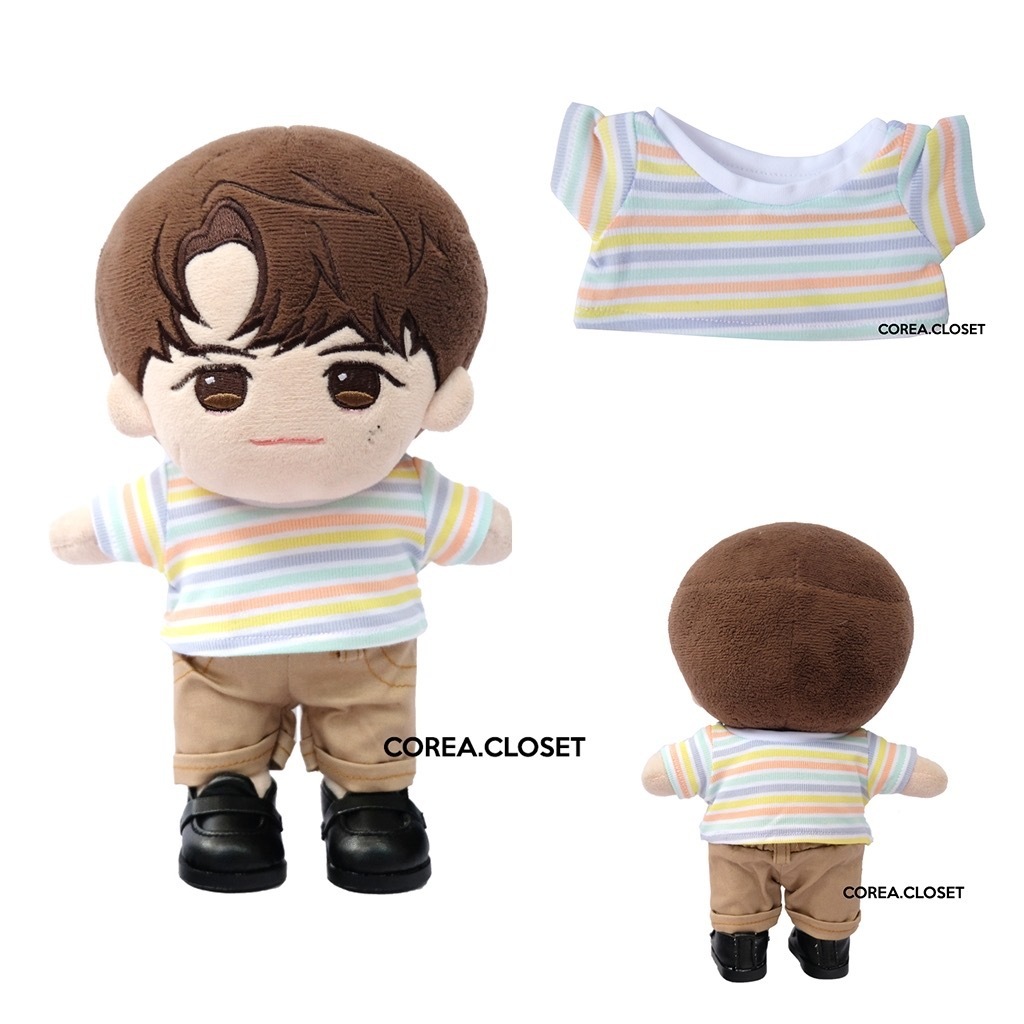 Baju Boneka 20cm upset Kpop Doll Clothes Outfit - orange green purple Stripe T-shirt ( Doll kaos pin