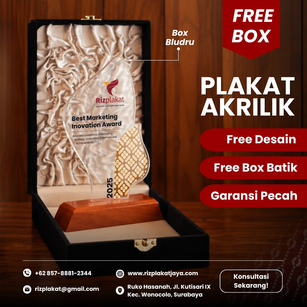 [Bisa Instan Surabaya] Plakat Akrilik Custom 1 Hari Jadi + Box Bludru - Vandel Wisuda KKN Magang PKL