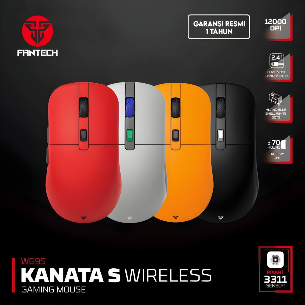 Fantech KANATA S WG9S & KANATA WG9 RGB Silent Click | Wireless Gaming Mouse Macro PIXART OPTICAL SEN