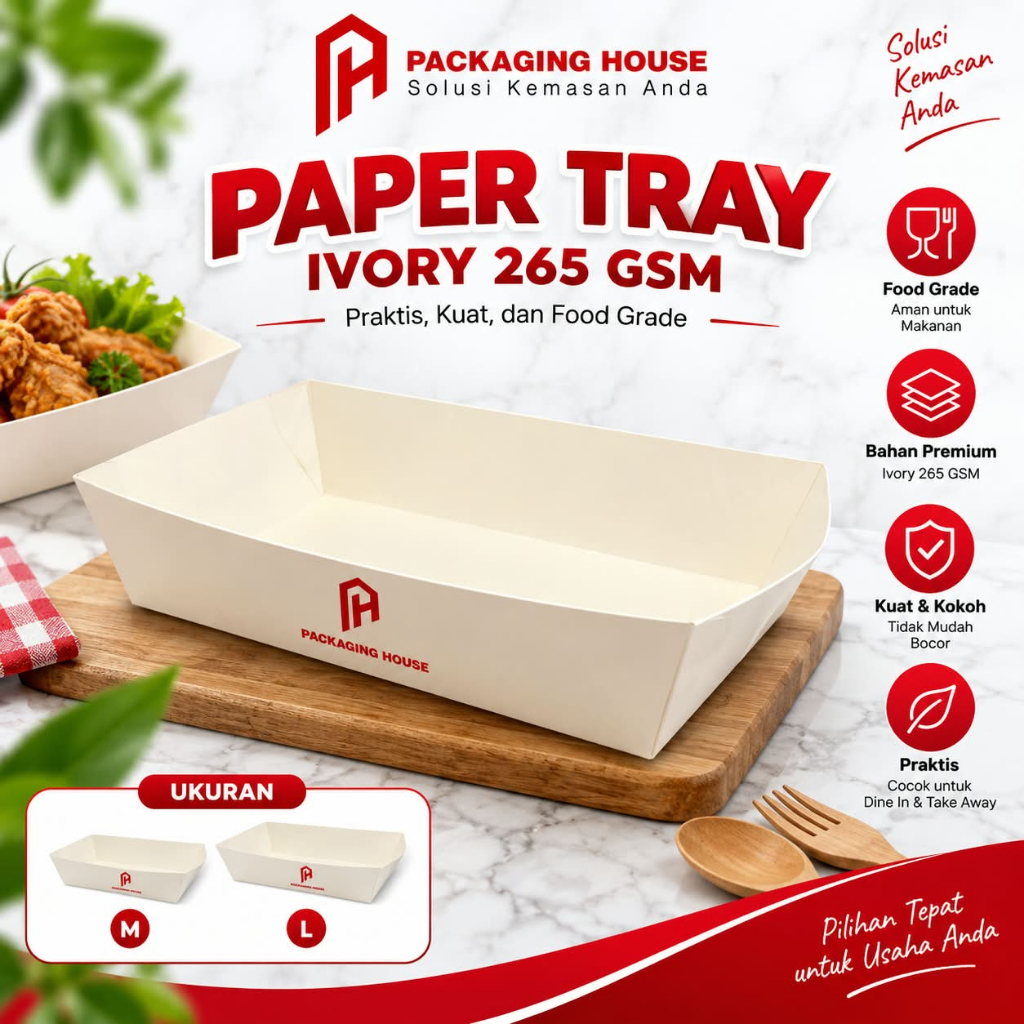 [ 25 pcs ] Paper Lunch Box Tray | Paper Food Tray Polos | Paper Tray Nampan Kertas | Paper Food Tray