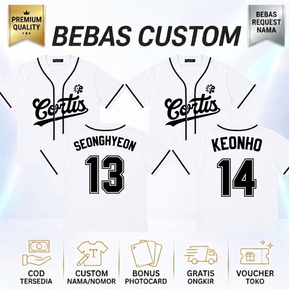 Jersey Kpop CORTIS Baseball unisex bebas custom softball bisbol putih