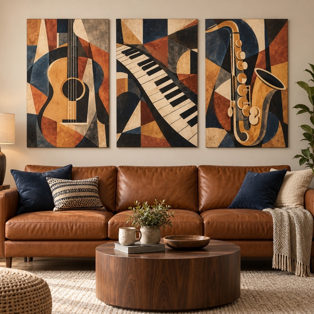 Hiasan Dinding Set 3 Pcs Musik Vintage Gitar Piano Saksofon Dekorasi Ruang Tamu dan Studio