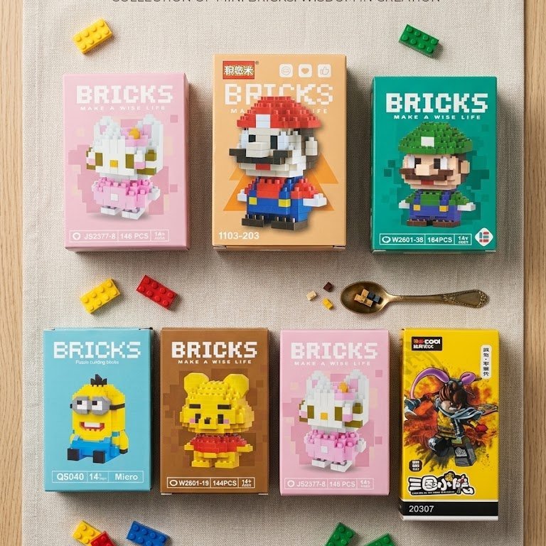 MAINIAN LEGO / BRICKS / KARAKTER WINNIE THE POOH , MARIO BROS , LUIGI , HELLO KITTY , MINION , LUBU