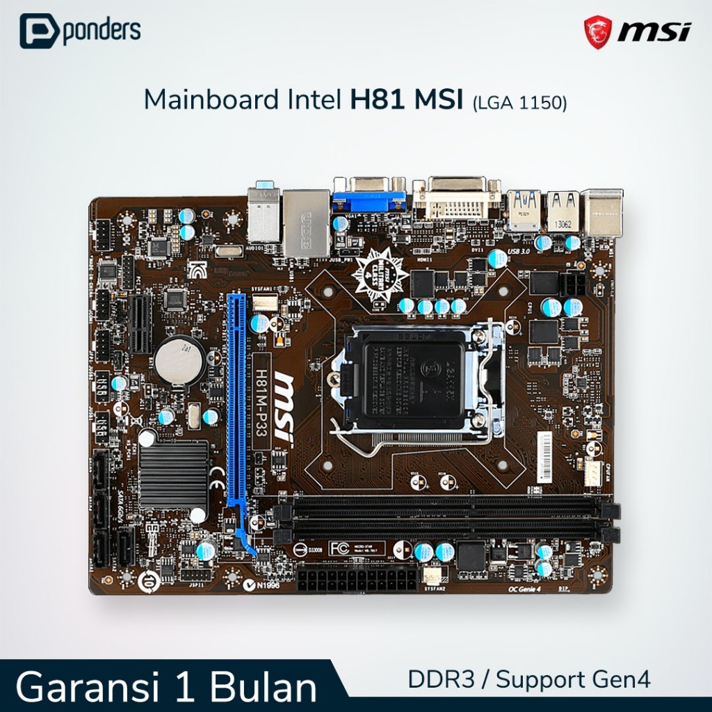 Mainboard Intel MSI H81 LGA 1150 DDR3 Support Gen4