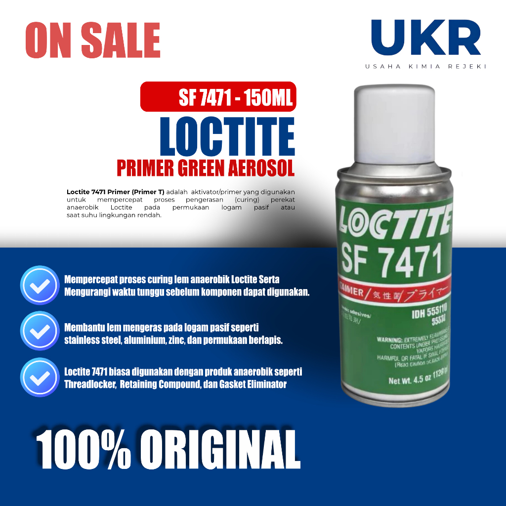 Loctite 7471 Primer Aerosol Hijau, 4.5 OZ, Untuk Logam, Bahan Kimia Guarantees 100% Original