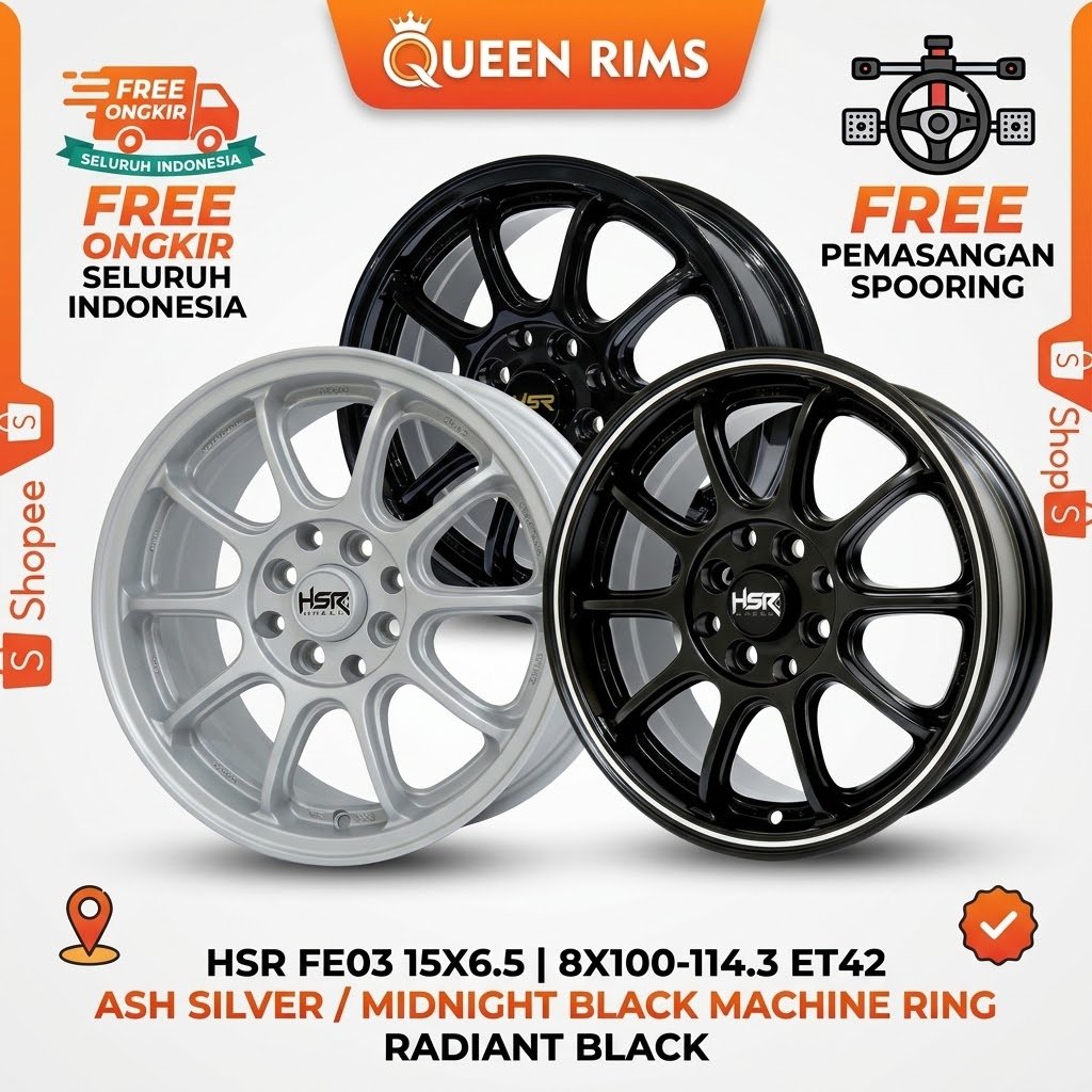 velg racing hsr fe03 ring15 4x100 dan 4x114 original bergaransi pelek hsr alloy ce28 fe03 R15 sale