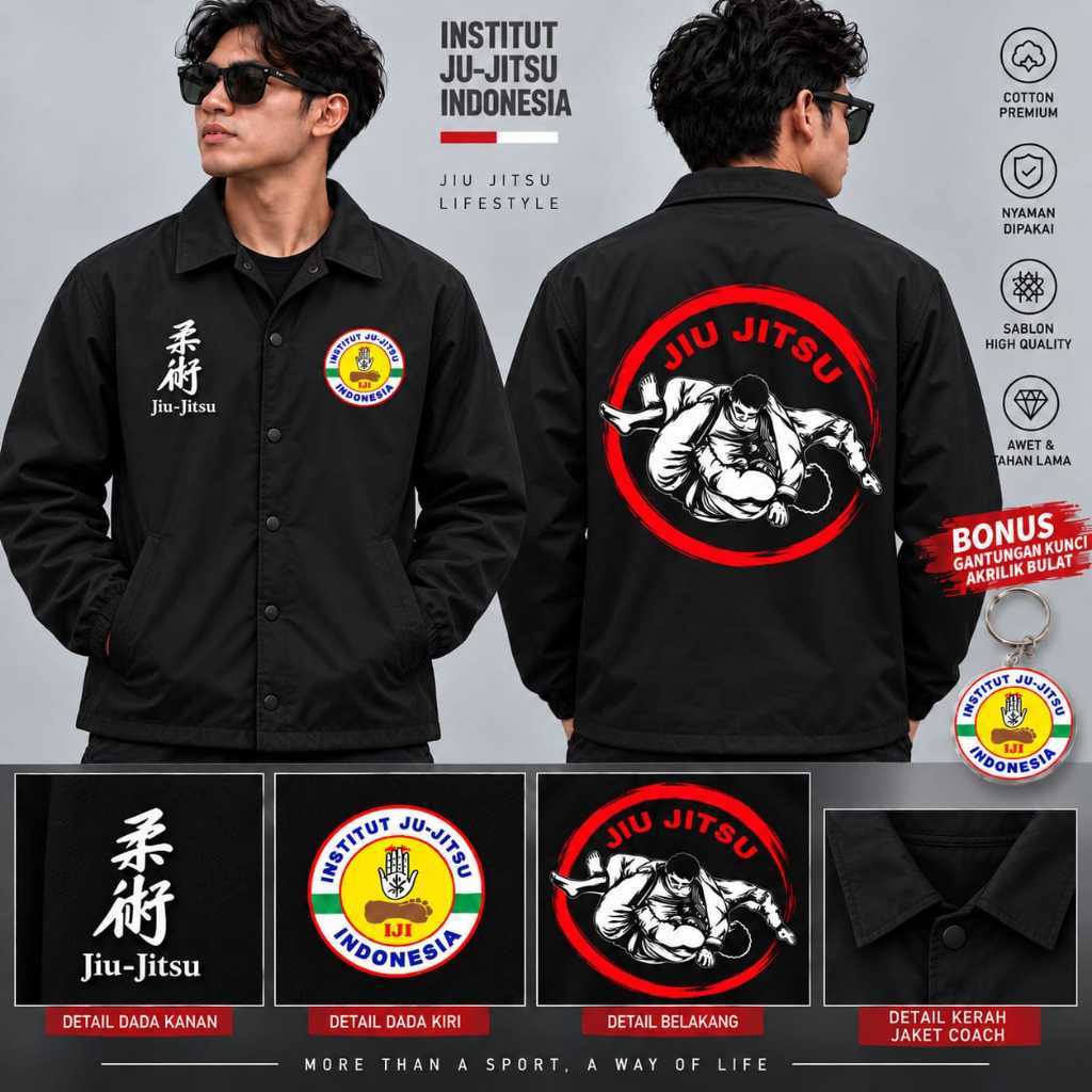 Atasan Outer Jaket Coach Varsity | Hoodie Jumper Zipper | Kaos Pendek Dan Topi Institut Ju-Jitsu Ind